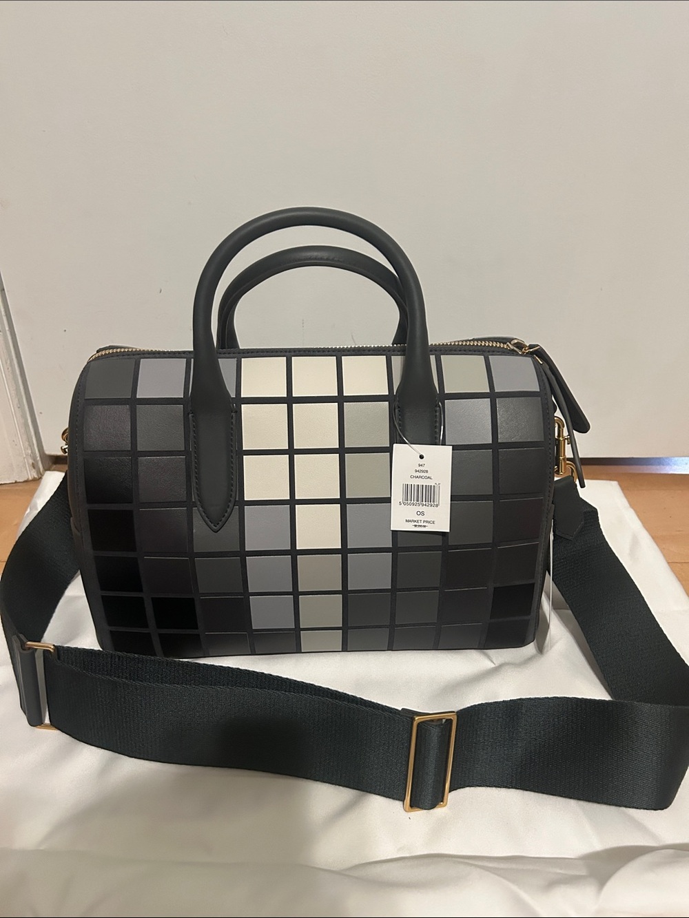Anya Hindmarch Gray & Black Grid Dome Satchel